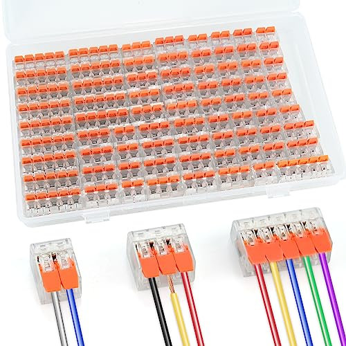 Kabelverbinder, 75 Stück Kabelklemmen Elektro Lüsterklemmen mit Betätigungshebel, 4mm² Leiter Klemme, Elektrische Anschlussblöcke, Verbindungsklemme für Feste Kabe 2-5 Leiter orange
