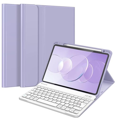 FINTIE Clavier pour iPad Air 11 Pouces M4/M3/M2 (2026/2025/2024) et iPad Air 5/4 10.9” (2022/2020), Clavier AZERTY sans Fil, Housse Multipositions avec Rangement de Stylet, Mauve