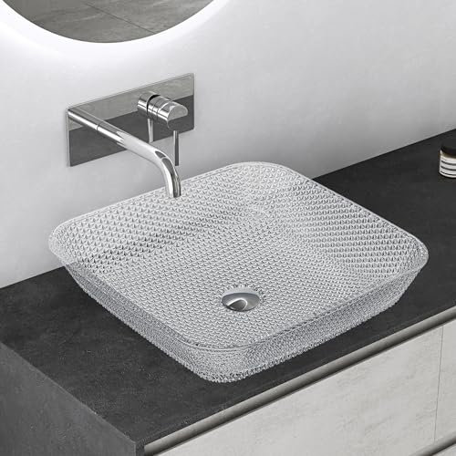 Mai & Mai Waschbecken Glas Aufsatzwaschbecken Glaswaschbecken Handwaschbecken Rechteckig Waschschale Transparent BxTxH 40x40x11 cm Minerva03