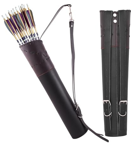 Traditional Quivers Genuine Leather Archery Quiver for Arrows- Hunting Quiver with Long Adjustable Straps for Beginners and Professionals