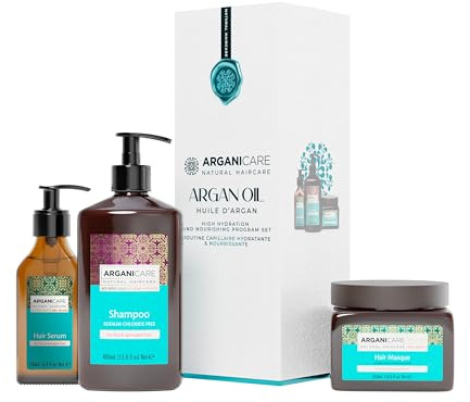 ARGANICARE Shampoo + Maske + Serum mit Argan | stellt die Vitalität Ihres Haares wieder her | verleiht Weichheit und Glanz | spendet intensive Feuchtigkeit für das Haar, hergestellt in Frankreich, 400