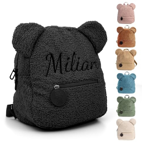 Personalized Toddler Backpack with Embroidered Name, Customized Kids Back Pack for Boy & Girls, Custom Cute Small Bag Child Bookbag for School & Travel (Black)