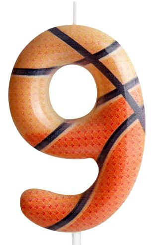 Zolunu Vela de tarta de 9° cumpleaños con tema de baloncesto, vela número 9, suministros para decoración de fiesta temática deportiva