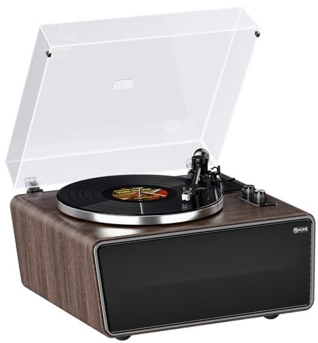 XJ-HOME Platine Vinyle,Tourne Disque Lecteur Vinyle Bluetooth HiFi avec Haut-Parleurs Haute Puissance Phono,Courroie à 2 Vitesses 33/45 RPM,Cartouche AT-3600L (MM)(Noble)