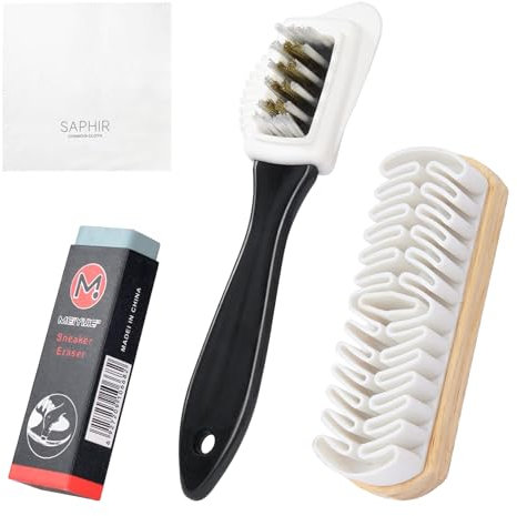 OWLMATE Spazzola per scarpe, in pelle scamosciata, con setole in ottone, con gomma e panno per la pulizia, per nabuk, camoscio e velluto