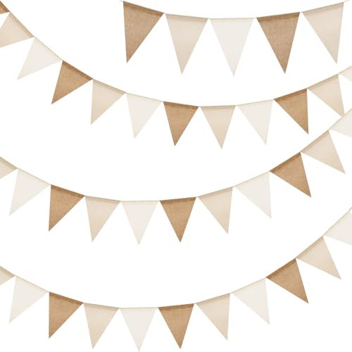 G2PLUS Brun et Beige Fanion Jute Guirlande Fanions Toile de Jute,12M avec 36PCS Drapeau Triangulaire en Lin Imitation Résistant aux Intempéries pour Chambre d'enfant,fête Décoration de Jardin