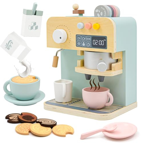 Acelane Leksak Kaffeset för Barn, Trä Kaffekokningsleksak, Köksleksak för Rollspel, Pedagogisk Barnkök Kaffemaskin för Barn från 3 år