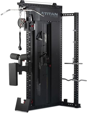 Titan Fitness Selectorized Cable Machine, LAT Pulldown and Low Row Gym Machine, Pin-Loaded 320 LB Weight Stack, Adjustable Seat and Trolley, 31 Cable Positions, Attachments and Storage