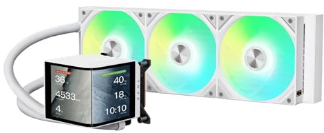 TRYX Panorama 360 ARGB White 360mm AIO Water Cooler | 6.5'' 3D Anamorphic Effect AMOLED Curved Screen – 320W TDP – Magnetic ARGB Fans – for Intel & AMD CPUs