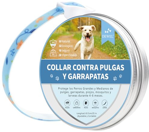 DEWEL Collar Antiparasitario Perros, Collar contra Pulgas Garrapatas Mosquitos y Piojos, Control Antipulgas para Perros y Gatos por 4-6 Meses, Tamaño Ajustable y Cortable 63.5 cm Rosa