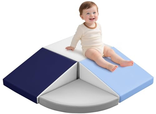 Juego de 4 Bloques de Espuma para Niños: Cuero sintético Bloques Psicomotricidad Infantil - Set de Escalada Escalera Doble Rampa para Interior Infantil para Escalar y Niños (Azul)