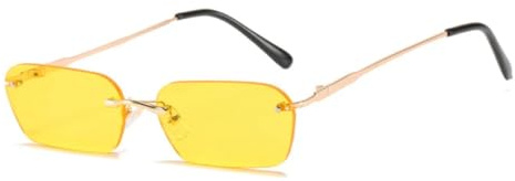 QGGNMGT Gafas de sol rectangulares pequeñas sin montura para mujer, estilo vintage, con cristales transparentes, ovaladas, color rosa y amarillo, para hombre (amarillo)