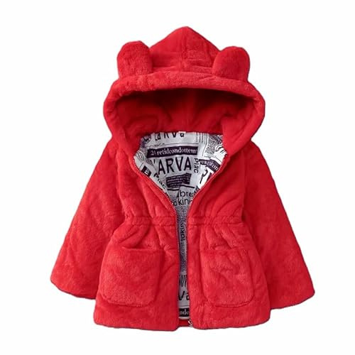 OrJana Cappotto Bambina in soffice Pelliccia Sintetica, con Cappuccio e Orecchie, Giacca Invernale Calda per Bambine (IT, Età, 3 anni, 4 anni, red)