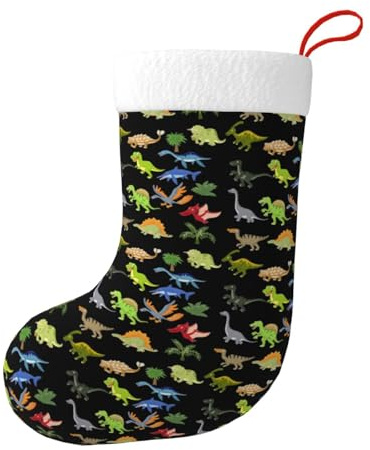BLWSLC Images de dinosaures de dessin animé chaussettes décoratives de Noël imprimées bas décoratifs peuvent être accrochés sur les cheminées et les rebords de fenêtre