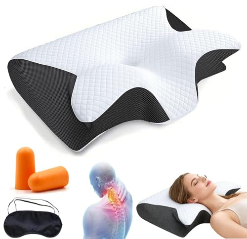 Générique Oreiller Apnée du Sommeil,Oreiller Ergonomique,Coussin Ergonomique Cervical Mémoire De Forme pour Dormeurs De Côté, De Dos Et sur Le Ventre (Noir)