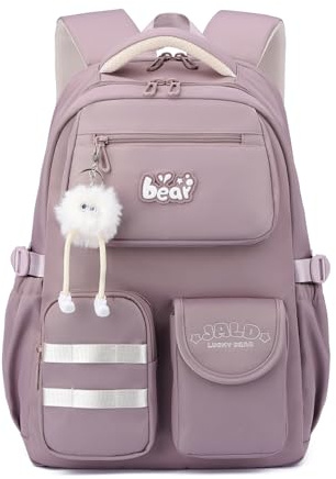 Amythe Mochila Escolar para Niñas Adolescentes, Mochila Colegio Chicas Impermeable Ergónomica, Mochilas Escolares Casual para Portátil 15.6, Apta para Carro, 10-18 Años -Morado