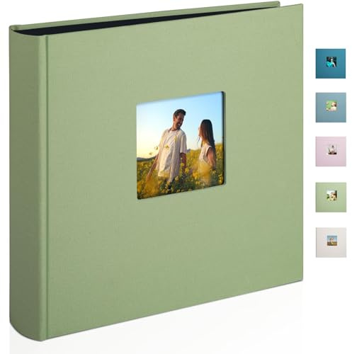 Leinen Fotoalbum zum Selbstgestalten Groß Fotobuch zum Einkleben im Format 30x30.5 cm hat 120 (60Blatt) säurefreien schwarze Seiten (200g/m²),Salbeigrün