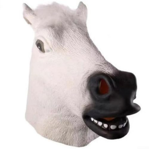 QOXEZY Hästdesign djur huvudbonad mask, lätt vinylmaterial, lätt att rengöra och förvara, justerbar rem passar för kostymfester, utklädningsteater och interaktiva evenemang (vit häst)
