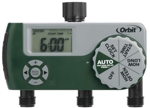 Orbit Programmable Digital Hose Watering Timer - 3 Outlet - Battery Powered - with LCD Screen - Built-in Rain Delay - Water-Resistant - 56082