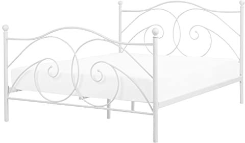 Beliani Letto in Metallo Bianco a Doghe con Decorazioni Sinuose 160 x 200 cm