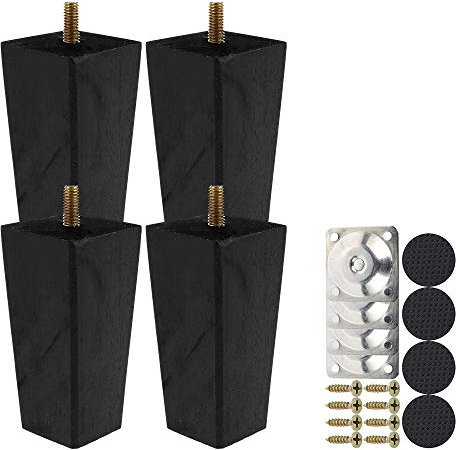 4 x Höhe, Sofa-Beine, Holz-Möbelbeine, Füße, für Sessel, Schrank, Holz-Schrank, Beine aus gerade, Holzfarbe für Couch, Ottoman, Kommode (schwarz, 10 cm)