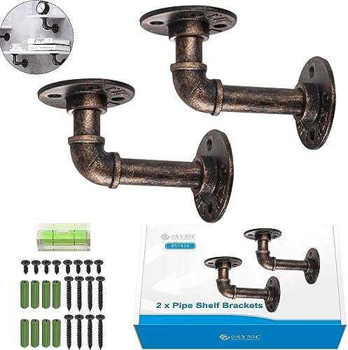 eSynic 2PCS Rohr Regalhalterungen Industrial Regal für Bücherregal Rustikale schwimmende Regale Sanitär Rohrregal Schlafzimmer Bad Küche Büro Gerüstplatte usw. (9 * 13 cm)