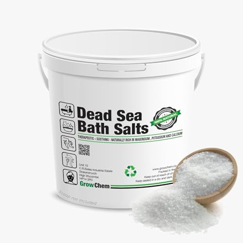Grow Chem Pure Dead Sea Bath Salts (1KG Bucket) Mineral Rich Bathing Salts for Soothing Skin & Body Health