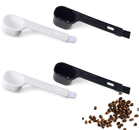 CookTaitai Plastic Coffee Scoops, 2 Tbsp Coffee Scoop with Brush & Espresso Grinder Brush for Ground Coffee Cleaning Tea Power, Coffee Tool for Barista Home Kitchen Café,4 Pack