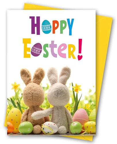 Easter Card. Easter Bunnies Design with Matching Envelope. 210x148mm. Ecofriendly. Blank Inside. Printed and Packed in UK.