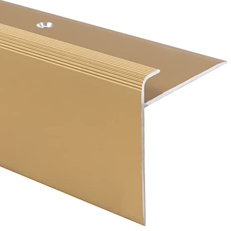 KARAT Stair Nosing Edge Profile, Transition Strips, Angle Profiles for Floors, Steps, Stairs and Walls (Safety, F-Shape - Gold, 1000 x 50 x 53 mm - Pre-drilled)