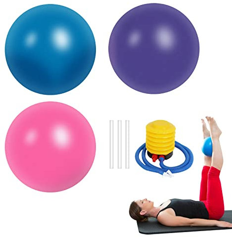 ZHIYUQL 3 STK Gymnastikball Klein, Pilates Ball Rutschfester 25cm Soft Ball mit Luftpumpe für Yoga Zuhause Büro Sitzball Training Gym (Rosa Blau Lila)