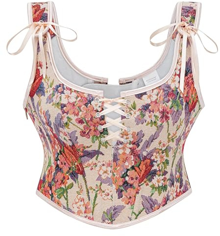 Bslingerie® Women Retro Vintage Victorian Animal Cat Print Bustier Renaissance Crop Top Tank Top Corset (L, Cat Print w/Strap)