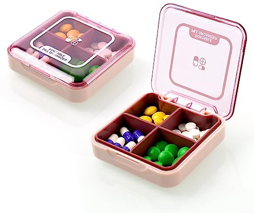 ACWOO Pillendose Klein, Tablettenbox 7 Tage Morgens Abends, 4 Fächer, Pillendose 7 Tage 4 Fächer, Medikamentenbo BPA Frei für Reise täglichen Gebrauch (Dunkelrot)