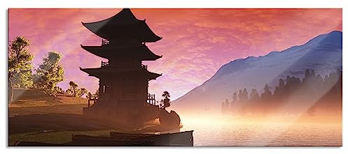 Pixxprint Glasbild Panorama, Wandbild aus Echtglas, Chinesisches Haus, 120x50 cm, inkl. Aufhängung und Abstandshalter