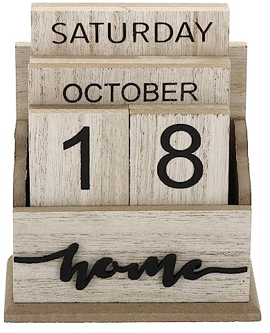 PATIKIL Vintage Wood Block Perpetual Calendar, Wooden Month Week Date Display Blocks for Desk Office Home Decoration Style 3, Brown