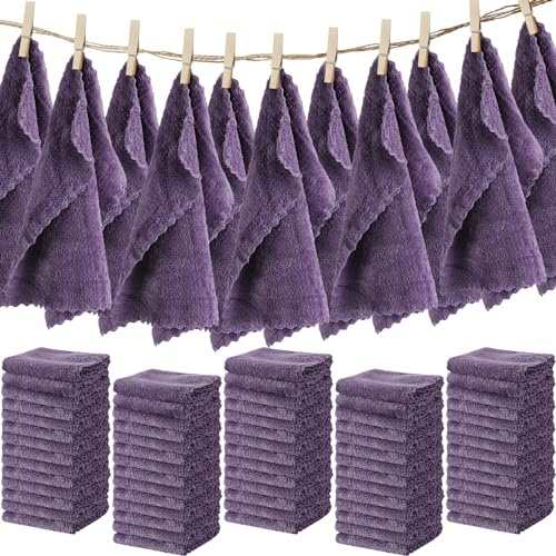 Newwiee 100 Pcs Washcloths Bulk Quick Drying Bathroom Wash Clothes 12 x 12 Inch Face Towels Microfiber Soft Hand Towel for Your Body Spa Fingertip(Dark Purple)