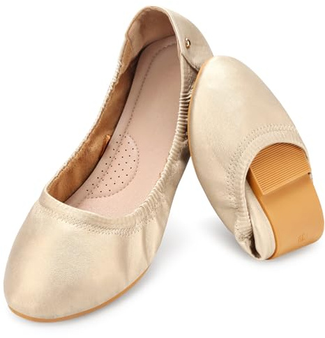 Qimaoo Women's Flats Foldable Ballet Flats for Women Comfortable Ballerina Flats Roll Up Flats for Wedding Party Travel Gold