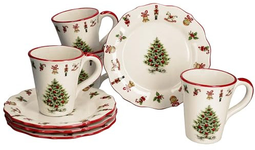 MamboCat Maestro Natale 8tlg Kaffeeset I Je 4X kleine Kuchenteller & Kaffeebecher 340ml für 4 Personen mit Weihnachtsdekor I Keramik-Geschirr für Weihnachten, Advent & Nikolaus