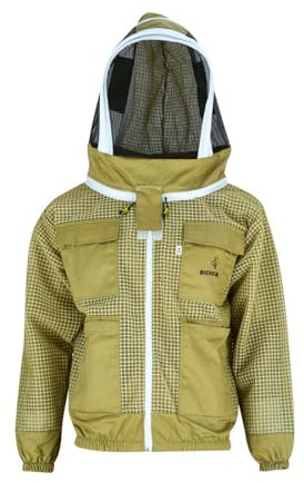 Imkerjacke Premium mit Atmungsnetz + Fechtschleier für Bienen Wespen Insekten Imkerei Stichschutz Insektenschutz S M L XL XXL XXXL, L · braun