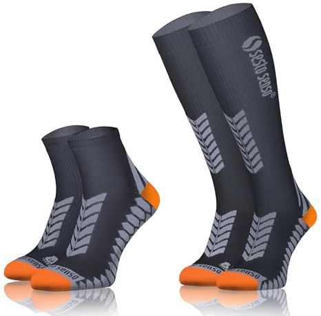 sesto senso 2 Paires Chaussettes Longues ou Courtes Sneaker Compression Chaussettes de Sport Homme Femme