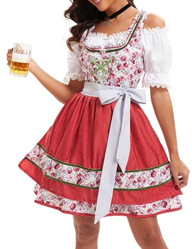 Zeagoo Robe traditionnelle Dirndl de la collection exclusive de robes midi pour la fête de la bière, roses, avec tablier Dirndl, tailles XS à XXL, rose, S