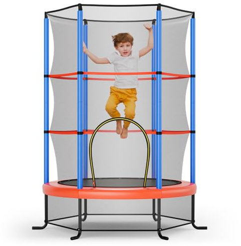 GOPLUS Trampoline Exterieur Enfant avec Filet de Sécurité, Cadre en Métal，Trampoline Interieur Enfant Ø165cm avec Hauteur 160/190CM, Charge Maximum 135KG, Fermeture Éclair, Séchage Rapide et Déperlant