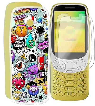 AQGGESH Hülle für Nokia 3210 2024 (2.40) + 2 Schutzfolie, Stoßfest Anti-Kratzer Schutzhülle Tasche Dünne Weiches Silikon Handyhülle für Nokia 3210 2024 - WM73