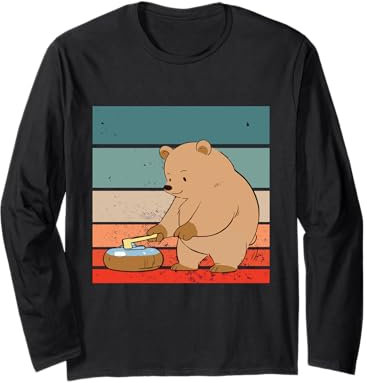 Bär Cartoon Curling Besen Stein Eis Sport freundlich Langarmshirt