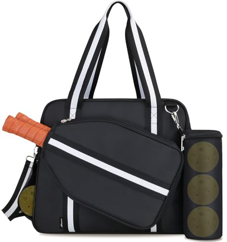 Movker Pickleball Tote Bag for Women Men with Racket Cover Pocket External Ball Bag and Adjustable Shoulder Strap Fence Hook