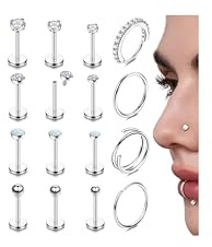 JeweBella 16 g helix piercing smycken trådad näsa stud labret nitar näsring platt baksida örhängen kirurgiskt stål helix ring conch daith läpp tragus piercing silver guld septum medusa piercing, 1.2mm