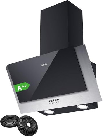 CIARRA CB6736CBK Campana Extractora 60cm Clase A++ 350m³/h 3 Velocidades Potencia Recirculación Interna por Filtro de Carbono de Bajo Extractor Cocina Consumo Cristal y Acero inoxidable