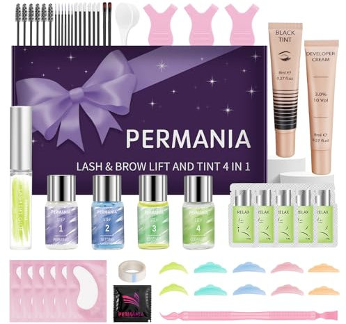 PERMANIAKit Laminazione Ciglia con Tinta 2025 Nuovo Colorazione e Sollevamento 4 In 1 Kit Laminazione Sopracciglia con Tinta Nero Fino a 4-6 Settimane