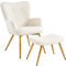Abician Fauteuil de Salon Siège Confortable en Tissu Bouclé Repose-Pieds Pieds en Métal Dorés Fauteuil de Chambre Dossier Ergonomique pour Salon Chambre Bureau Ivoire