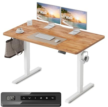 Cubiker Electric Standing Desk 120 x 60 cm, Height Adjustable Sit Stand Desk with Memory Presets, Home Office Computer Desk, White Frame with Light Brown Top